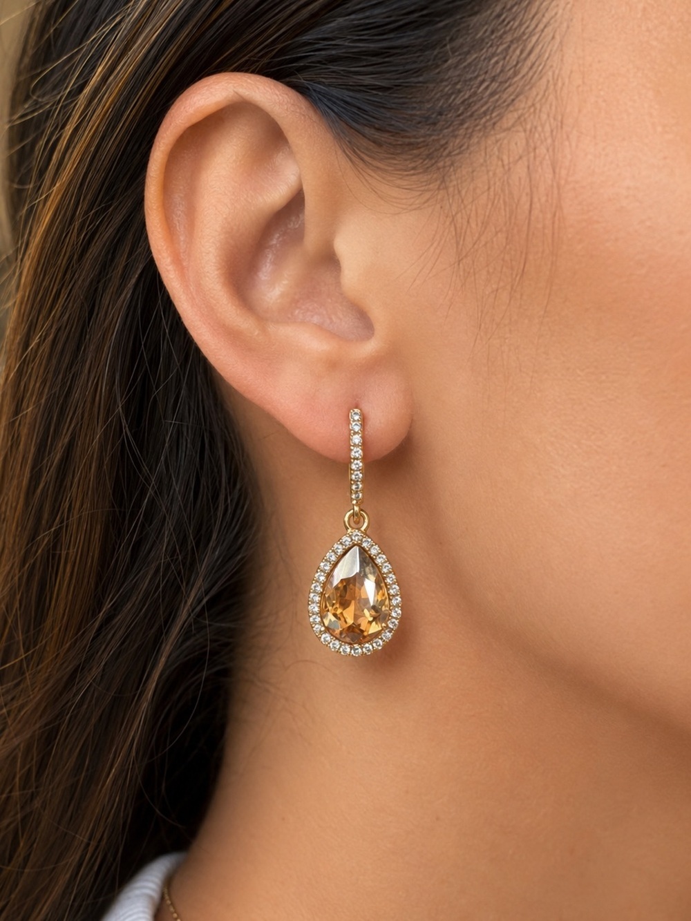 Gold tone and citrine Teardrop Earrings